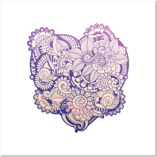 Floral abstract zentangle heart Posters and Art